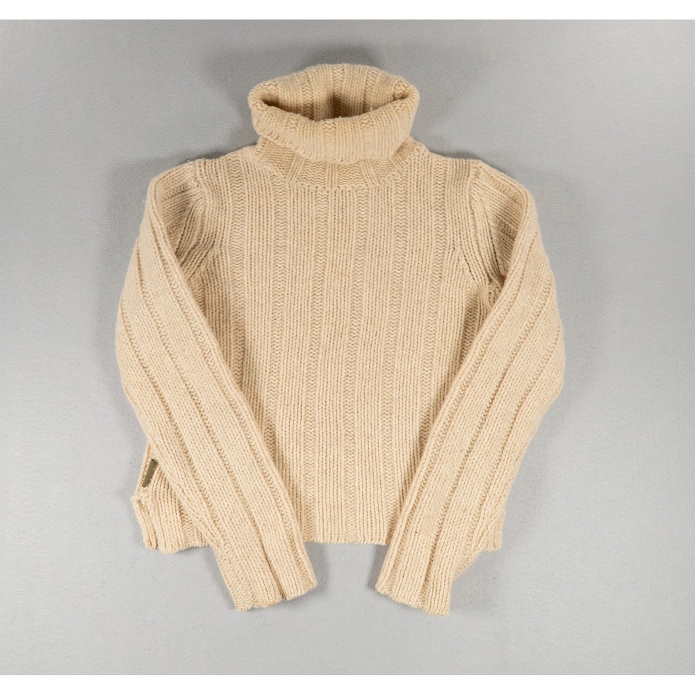 Abercrombie & Fitch Merino Wool Turtleneck Sweater Beige Ribbed Knit Womens M
